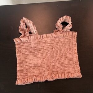 SHEIN Crop Shirred Top Womens Medium pink Frill Detail Stretch Sleeveless